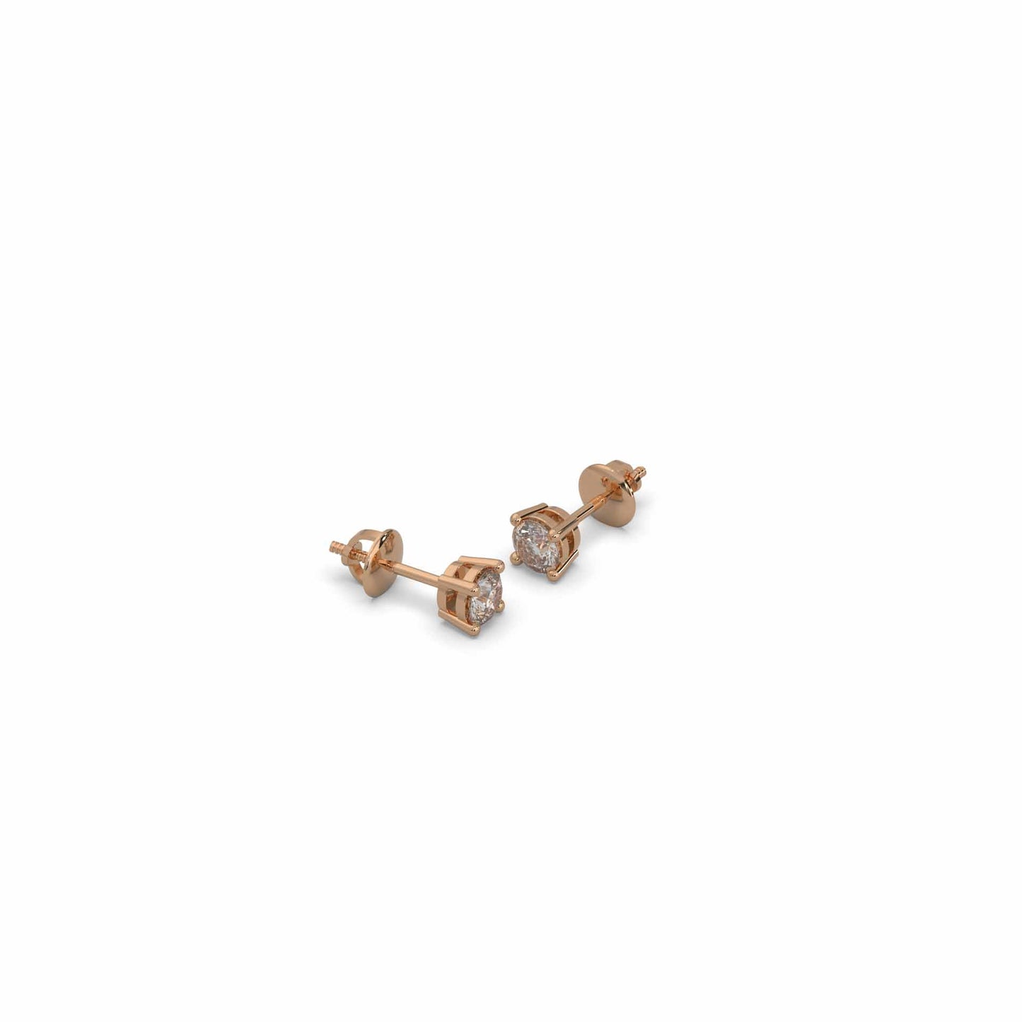 Gleaming 1/2 Carat Solitaire Rose Gold Diamond Stud Earrings