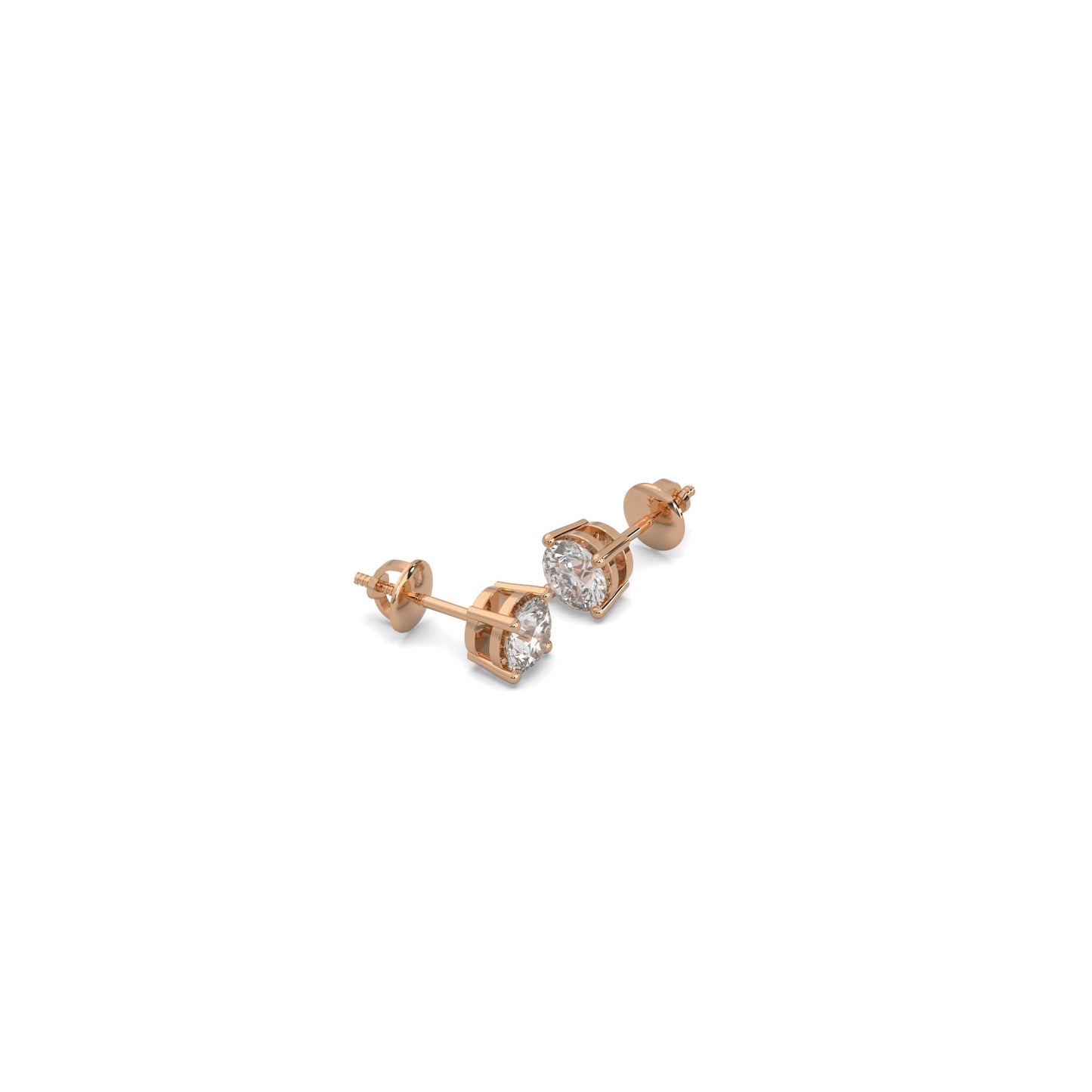 Dazzling 1-Carat Solitaire Rose Gold Diamond Stud Earrings