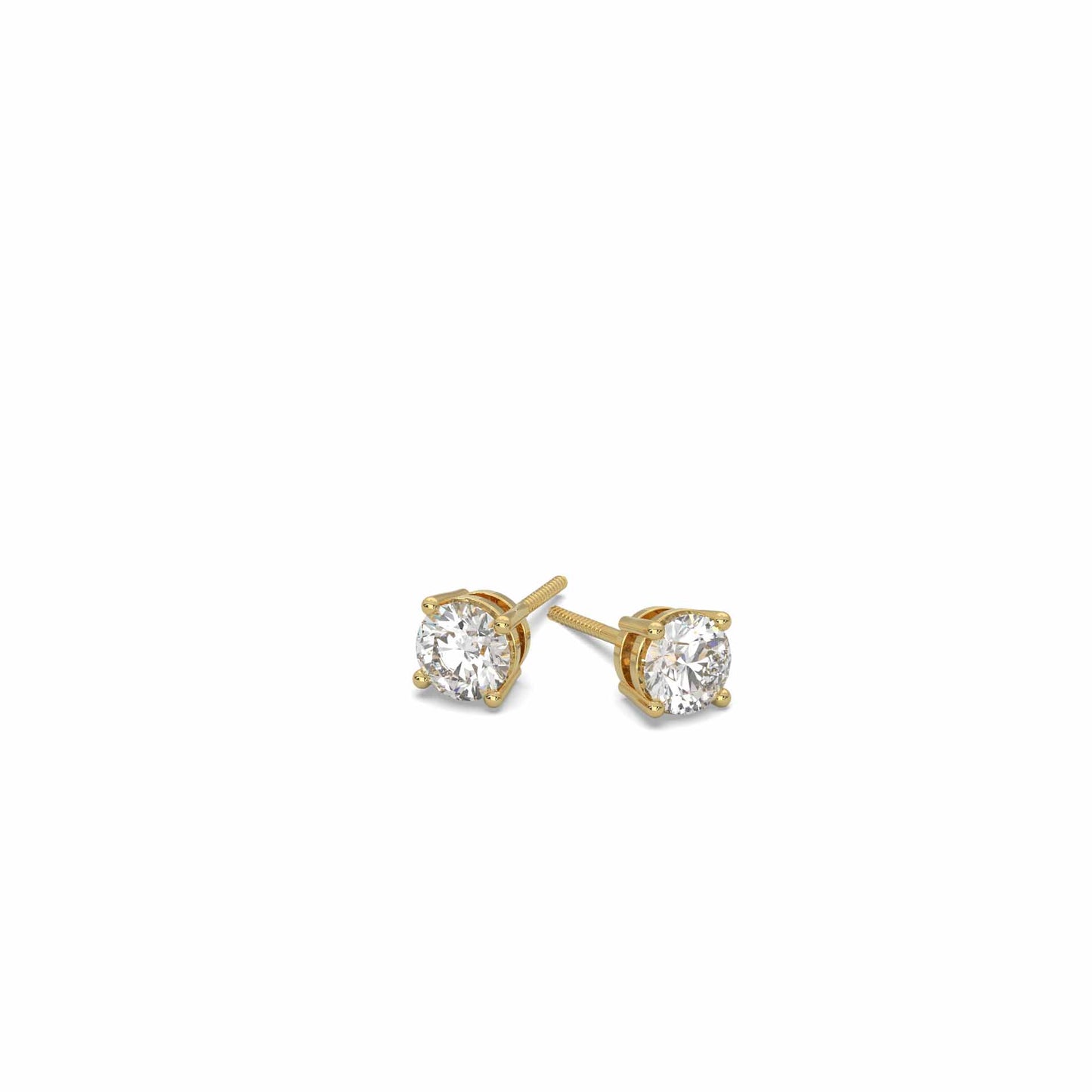 Dazzling 1-Carat Solitaire Yellow Gold Diamond Stud Earrings