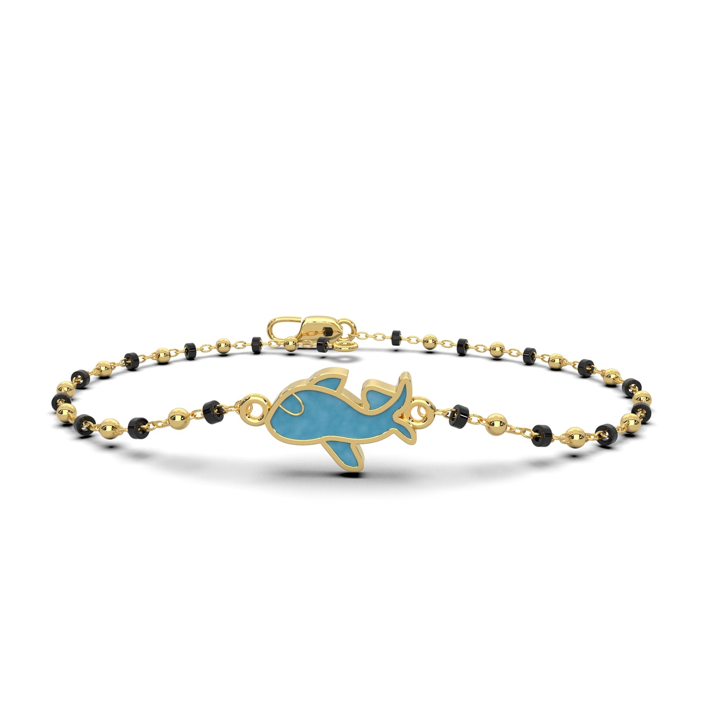 Gold Fish Charm Bracelet for Kids with Black Beads