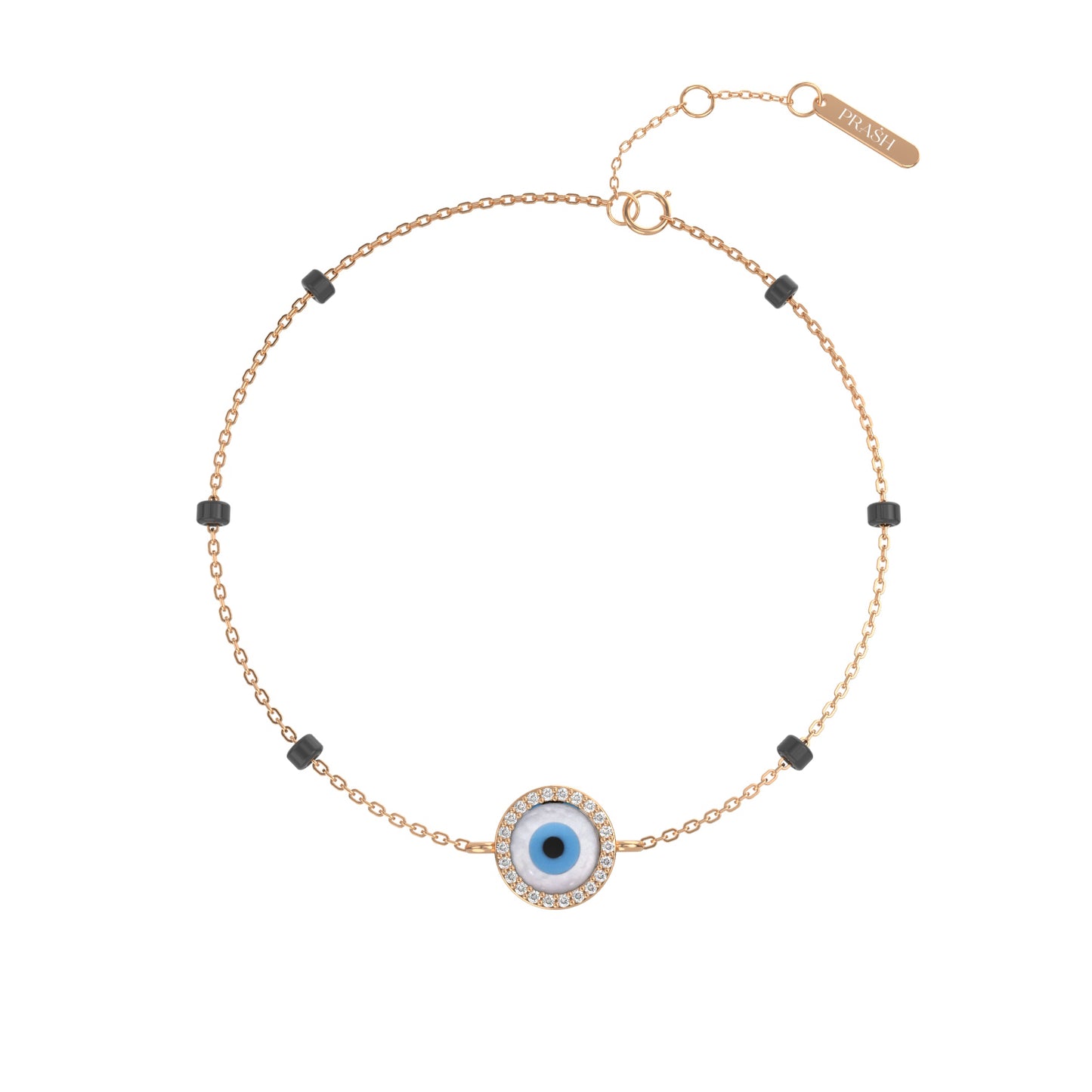 Round Evil Eye Diamond Bracelet With Beads