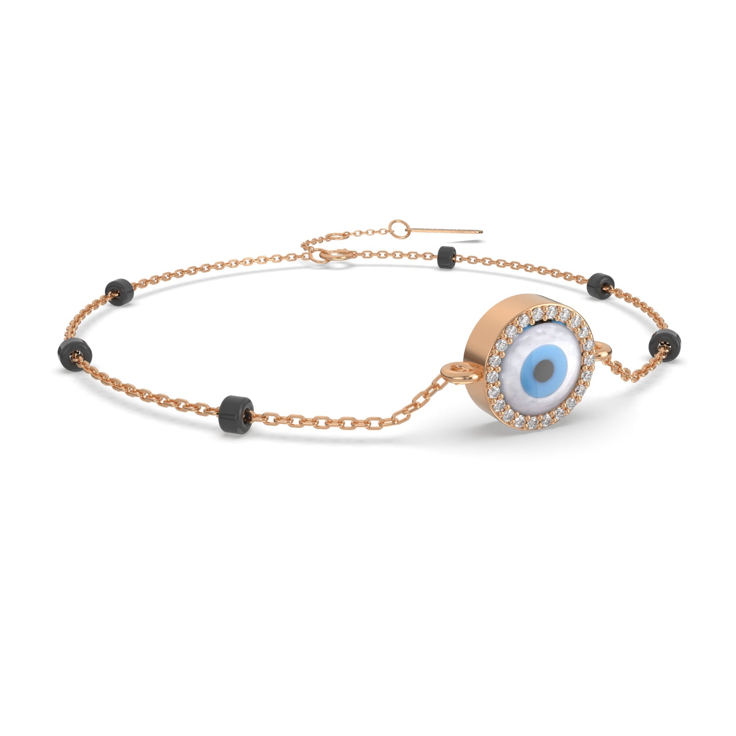 Round Evil Eye Diamond Bracelet With Beads